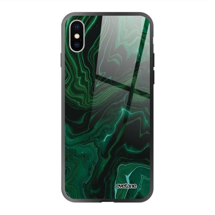 Coque en verre trempé iPhone Xs Max Mercure Vert Ecriture Tendance et Design Evetane.