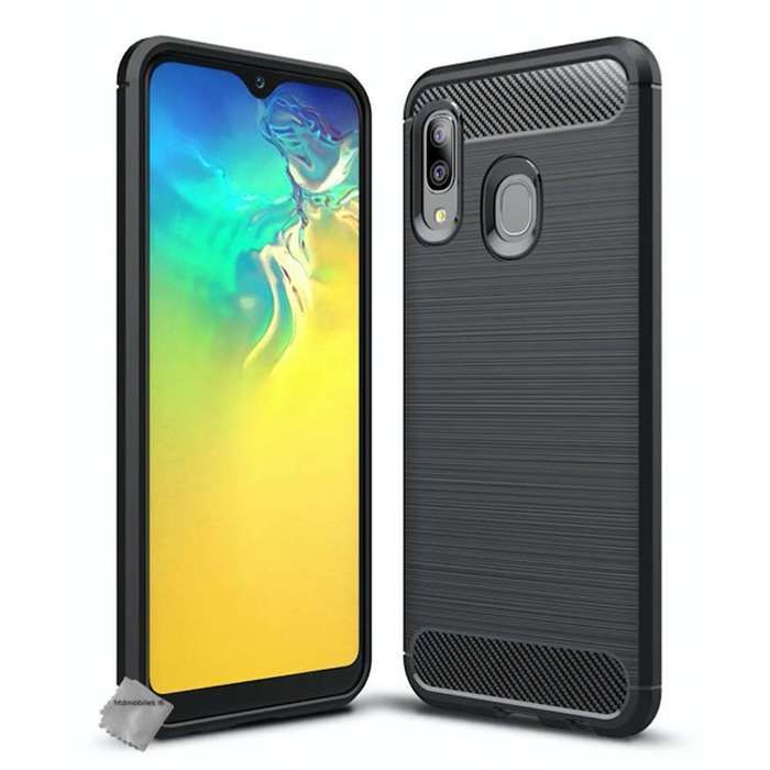 Coque silicone gel carbone pour Samsung Galaxy A20e + film ecran - NOIR