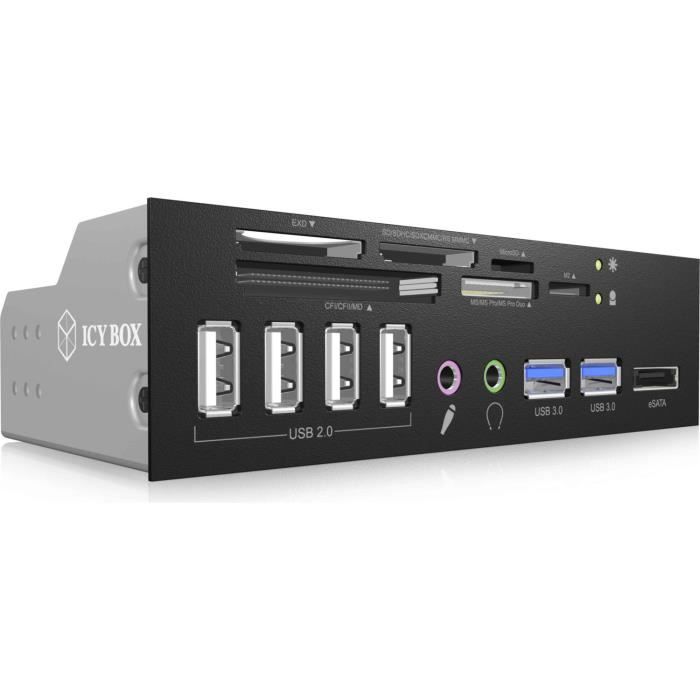 ICY BOX IB-863a-B - Lecteur de cartes mémoire avec ports USB 2.0/USB3.0/eSATA (dans baie 5.25\
