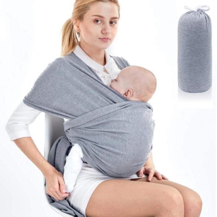 Écharpe de Portage Porte-Bébé Multifonctionnel Pour Nouveau-nés et Bébés Coton Elastique Sans Nœud Jusqu'à 15kg - Gris clair