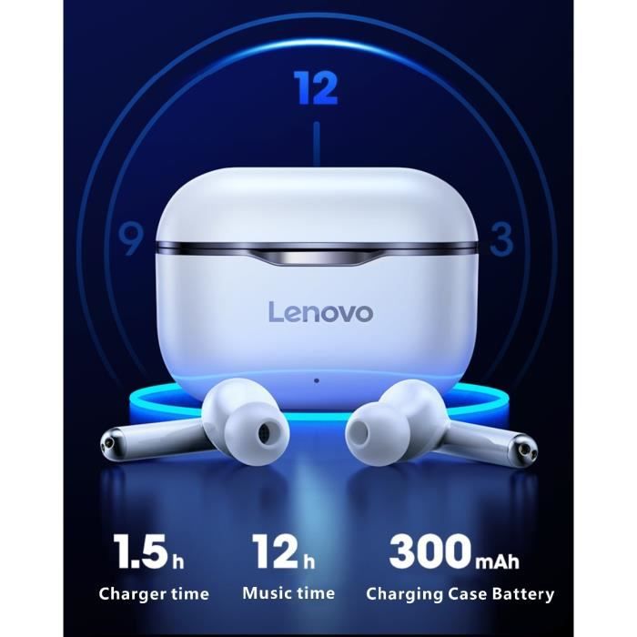 Original Lenovo LP1 TWS sans fil écouteurs Bluetooth 5.0 doubles réductions de bruit stéréo basses- Gris