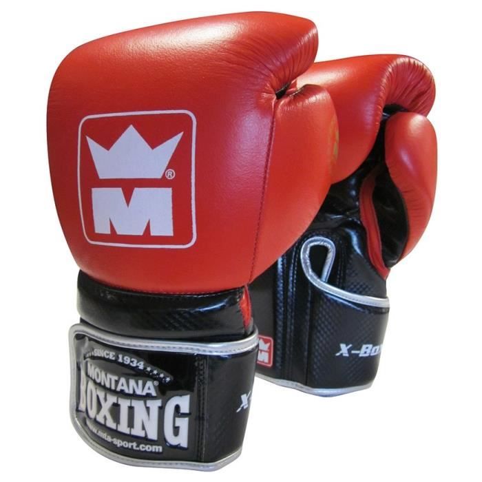Gants De Boxe Montana Sparring – 20 Oz, Cuir Vachette, Mousse Shock Absorbing, Fermeture Scratch, Noir