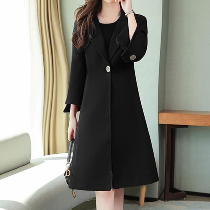 Veste d'hiver pour femmes avec bouton de revers long Trench-coat pour femmes pardessus Outwear LSI90927947BKL