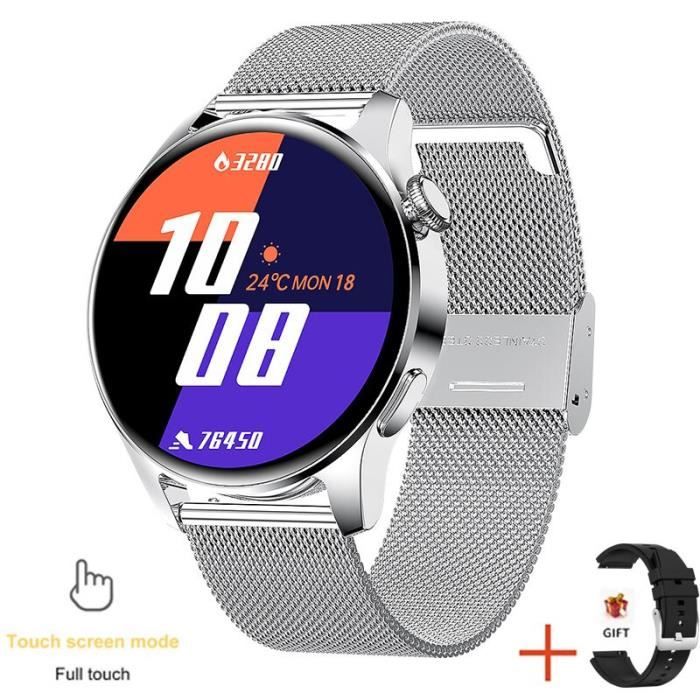 RUMOCOVO® Montre connectée Bluetooth pour hommes, appels, étanche, exercice, surveillance du sommeil, musique,2506 - Maille blanc