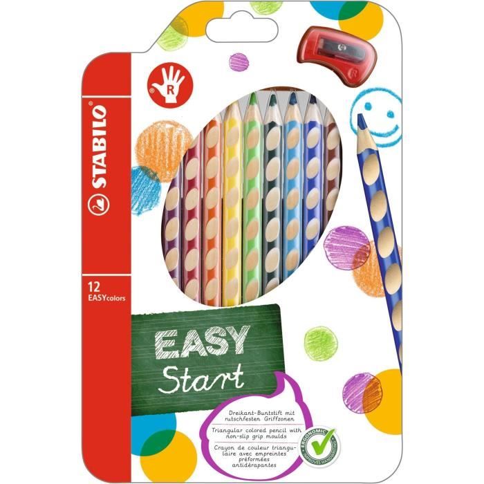 STABILO Étui thermoformé de 12 Crayons de couleur Easycolors + 1 Taille-crayon