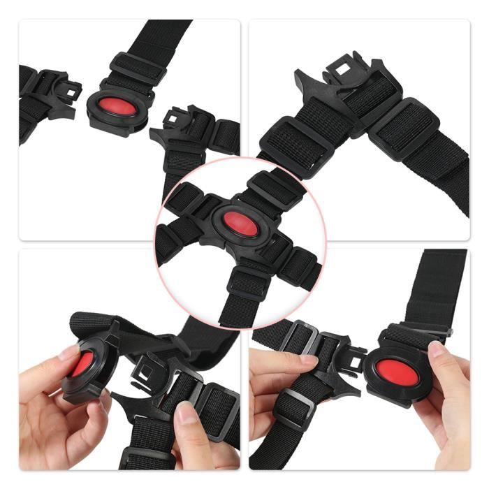 Ceinture de sécurité à 5 points universelle pour bébé Chaise haute Siège de sécurité Nylon Pratique et léger Noire
