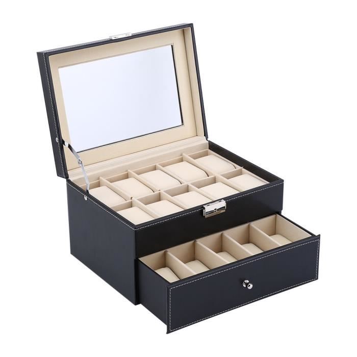 Présentoir montre à Bracelet 20 places Coffret de Rangement 2 couches tiroir PR bijoux en PU 28*20*16.5cm - XY FR