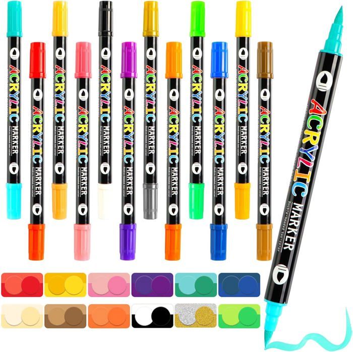 Lot 24 Stylos Acryliques Impermeables Extra Fins - Peinture Sur Pierre, Verre, Toile (Jewel Extra Fin)