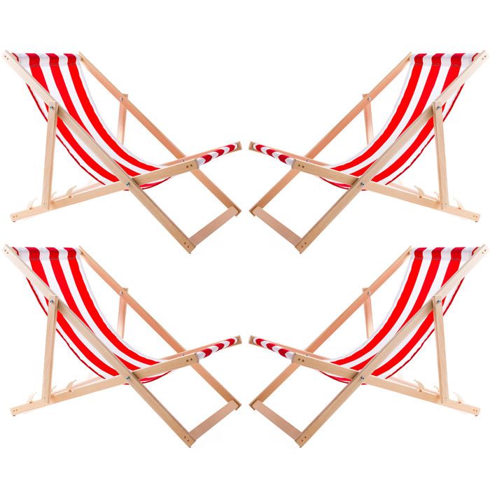 Set De 2 Mini Chaises De Plage Pliantes En Bois – Rayures Rouges Et Bleues – Pour Maison De Poupée Ou Décoration (échelle 1/12)
