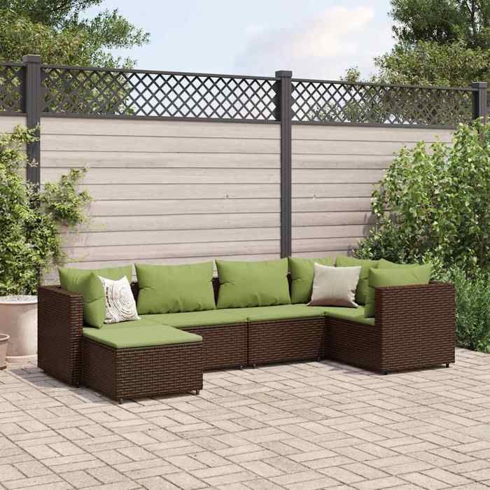 vidaXL Salon de jardin 6 pcs avec coussins Résine tressée ensemble de canapés d'extérieur canapé d'angle de jardin 3308162 - vue 5