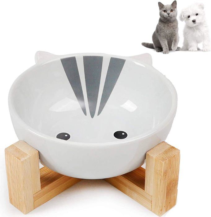 Comparer les prix de Gamelle en céramique pour chat et chien, support en bambou, ensemble moderne et pratique