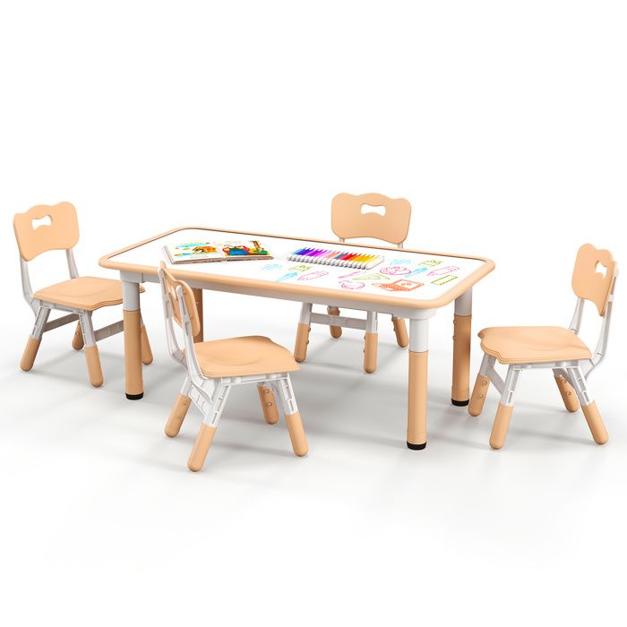 COSTWAY Table Enfant et 4 Chaises Réglables en Hauteur avec Plateau Graffiti Pieds Antidérapants pour Maison Garderie École