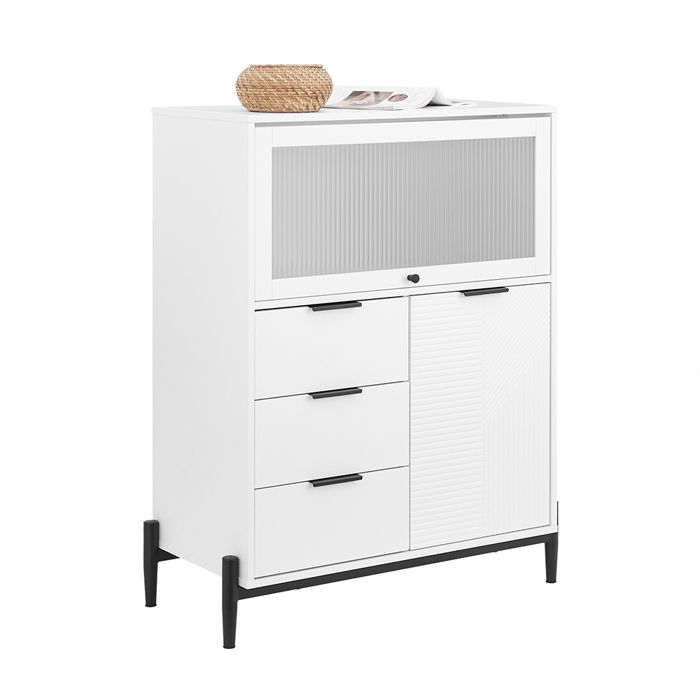 SoBuy Meuble Chaussures FSB94-W avec 3 Tiroirs et 2 Portes Meuble Entrée Commode Buffet Multifonctionnel pour L86xP40xH108cm Blanc
