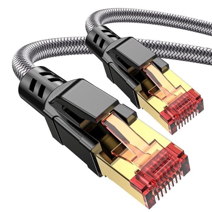 Ltemziiy Câble Ethernet Cat 8 2M Tressé - 40Gbps Haut Débit Blindé RJ45 Pour Gaming Et Réseau