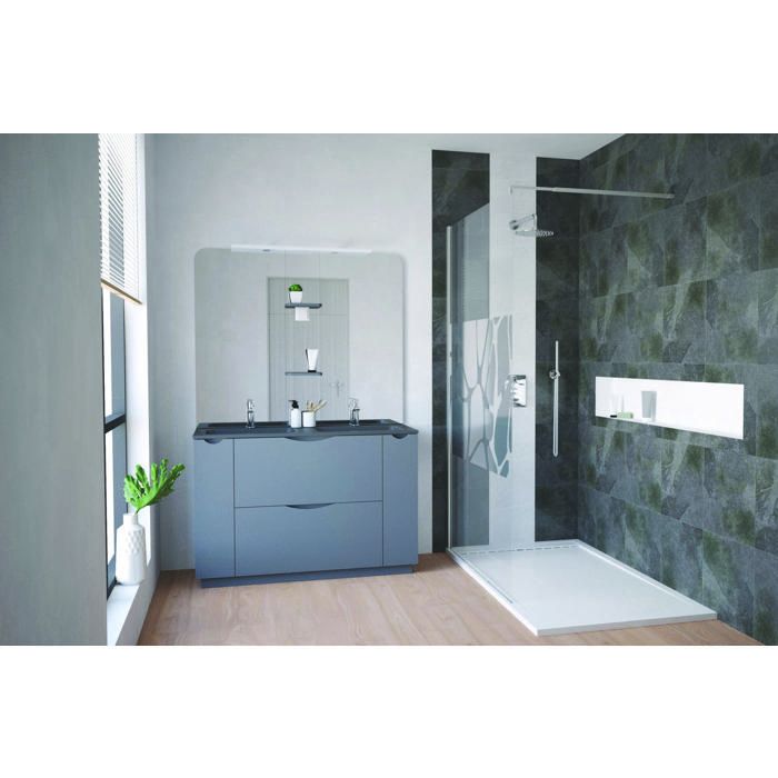 ONDEE ZEN Meuble salle de bain à poser PALERMO - 120cm - Gris - Plan vasque noir