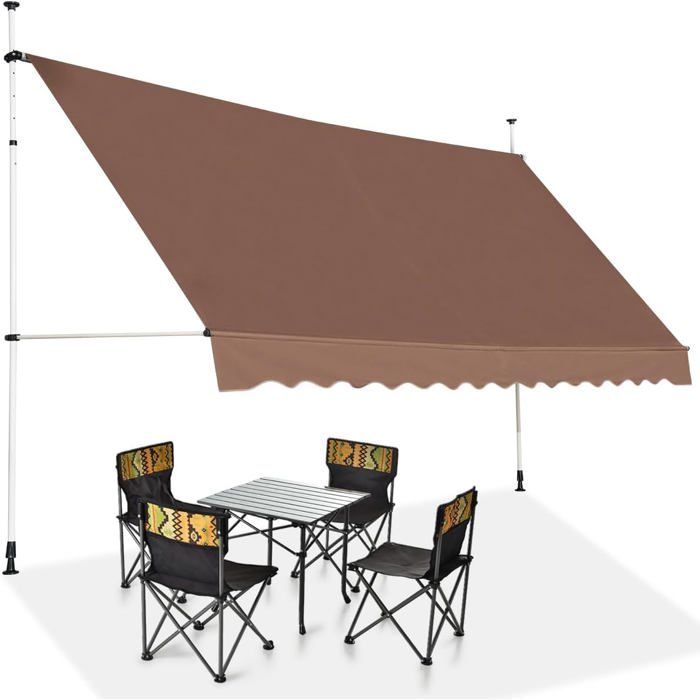 COSTWAY Store Banne Manuel Rétractable sans Perçage 350x125CM-AngleHauteur Réglable-en Métal et Tissu-FenêtreBalconJardin-Marron