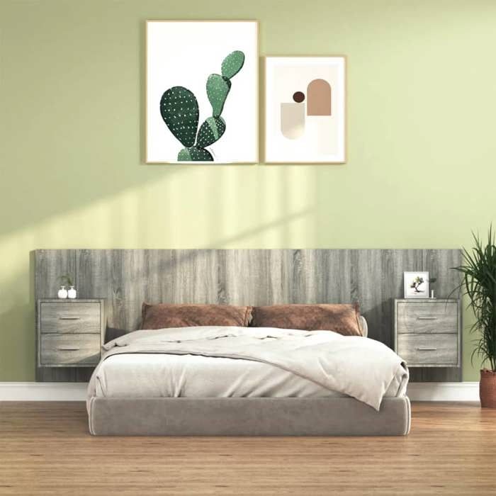 Tête de lit avec armoires - vidaXL - Sonoma gris - Bois dingénierie - 160x15x80 cm - Tables de chevet flottantes Tête de lit avec armoires - vidaXL - Sonoma gris - Bois dingénierie - 160x15x80 cm - Tables de chevet flottantes