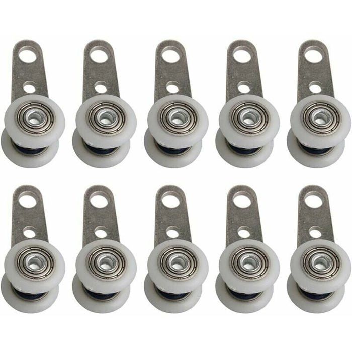 Roulettes pour portes coulissantes - MICH - Lot de 10 - Métal et plastique - 4 5 x 1 9 cm - Argent/Blanc
