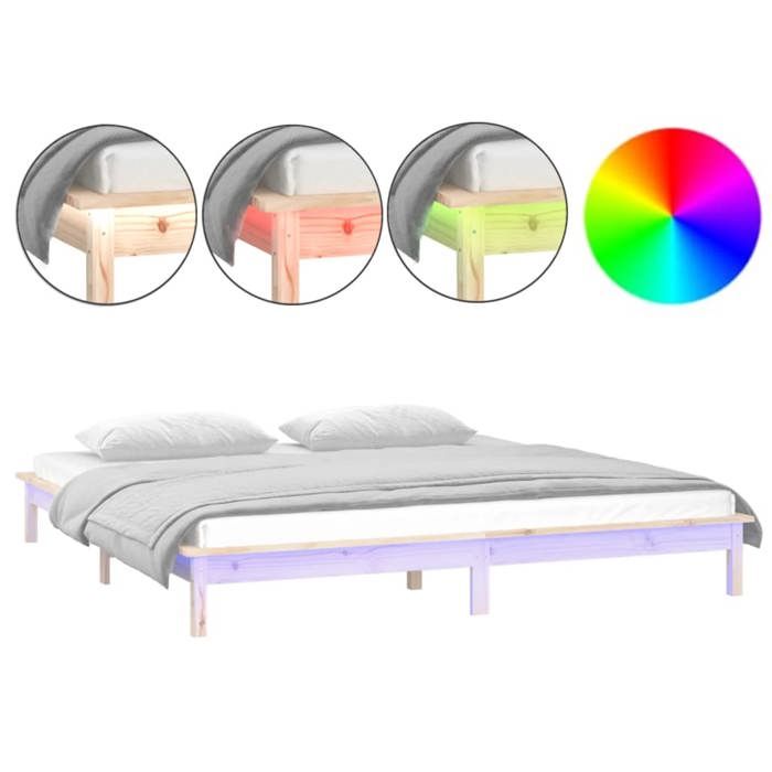 SALE 2026Cadre de lit Adulte et jeunes - Structure pour lit 2 personnes - à LED - 212x1715x26cm 160x200cm bois massif23 Kg