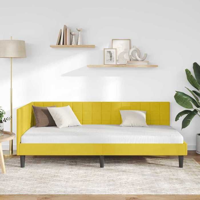 Cadre de lit dangle en velours - UU - Jaune - 90x200 cm - Design en L - Polyvalent canapé-lit - Tête de lit ajustable