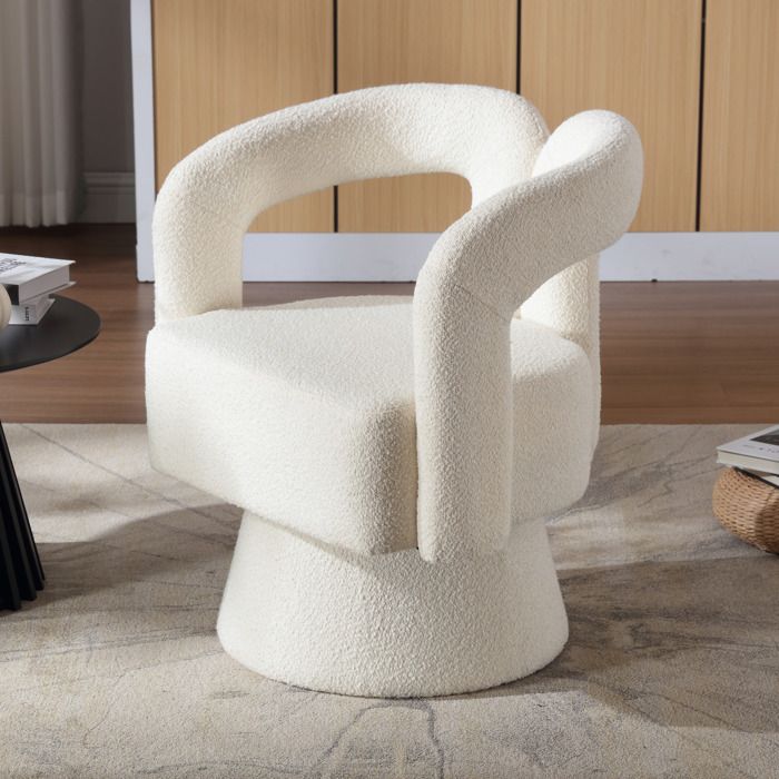 Chaise ronde avec large rembourrage fauteuil en tissu mousseux pour salon chambre à coucher bureau salles dattente beige
