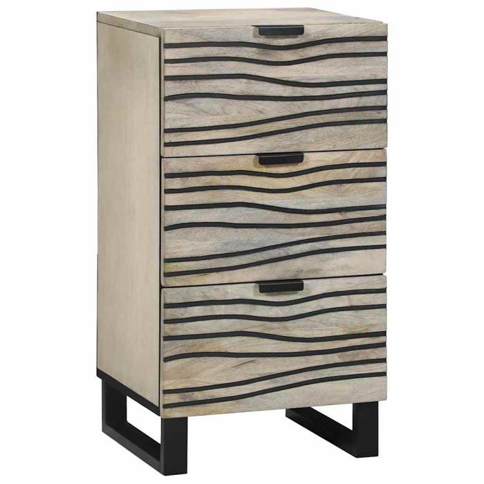 Buffet rustique en bois de manguier - vidaXL - Blanc et Noir - 40x33x75 cm - Bois de manguier massif - Pieds en fer noir