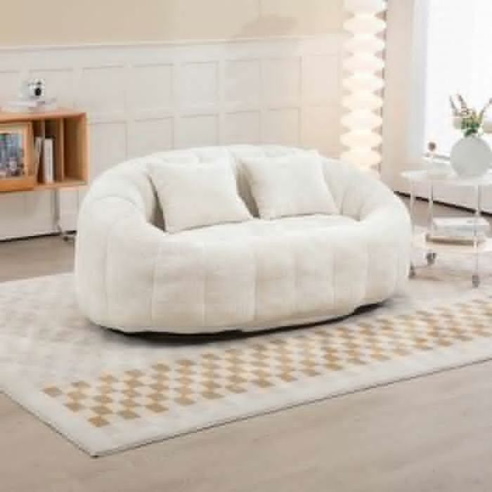 O.Ye -Canapé pouf 2 places Lazy - Chenille beige 150 x 95 x 63 cm mousse mémoire Beige HOUSSE DE CANAPE