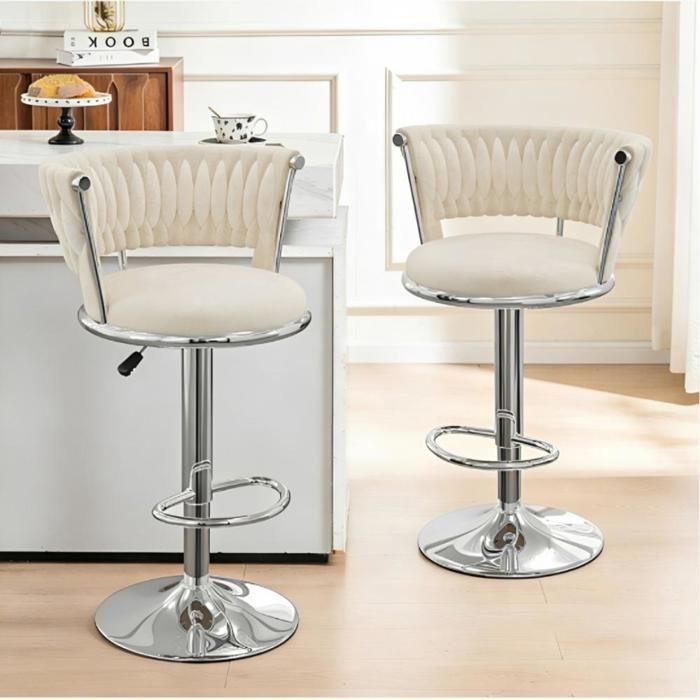 MIPAN.Lot de 2 Tabouret Bar (Argenté) - Chaise Haute Bar avec Pieds - Réglable 88 -100cm - Avec Dossier 18cm - Pour Bar/Cuisine