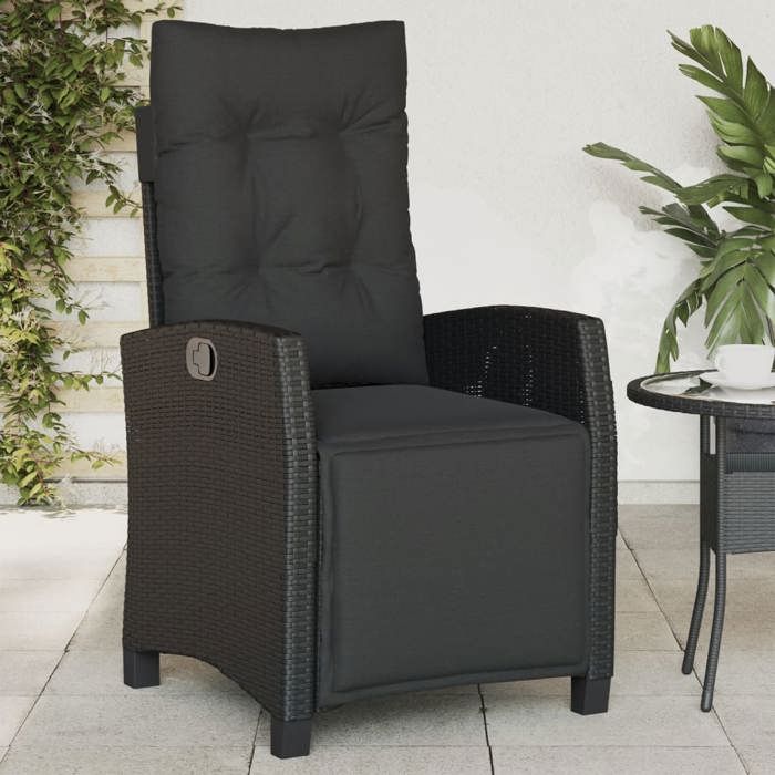 En PromotionChaises inclinables de jardin lot de 2 SHIELD chaises de balcon arrière-cour repose-pied noir rotin 57x66x93cm 3051