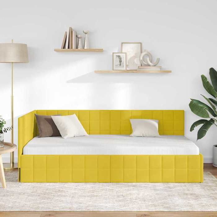 BEAU Cadre de lit dangle - SARAZYJ - Design en L - Lit de repos - Lit de jour - Jaune 90cm x 200cm Velours - 988339