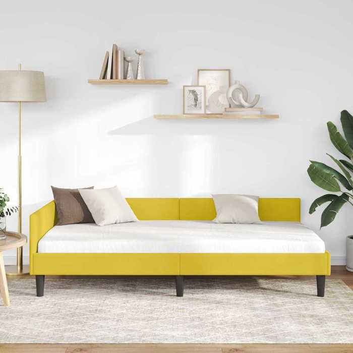 Magnifique Cadre de lit dangle - SARAZYJ - Design en L - Lit de repos - Lit de jour - Jaune 90cm x 200cm VeloursetContreplaqué - 65