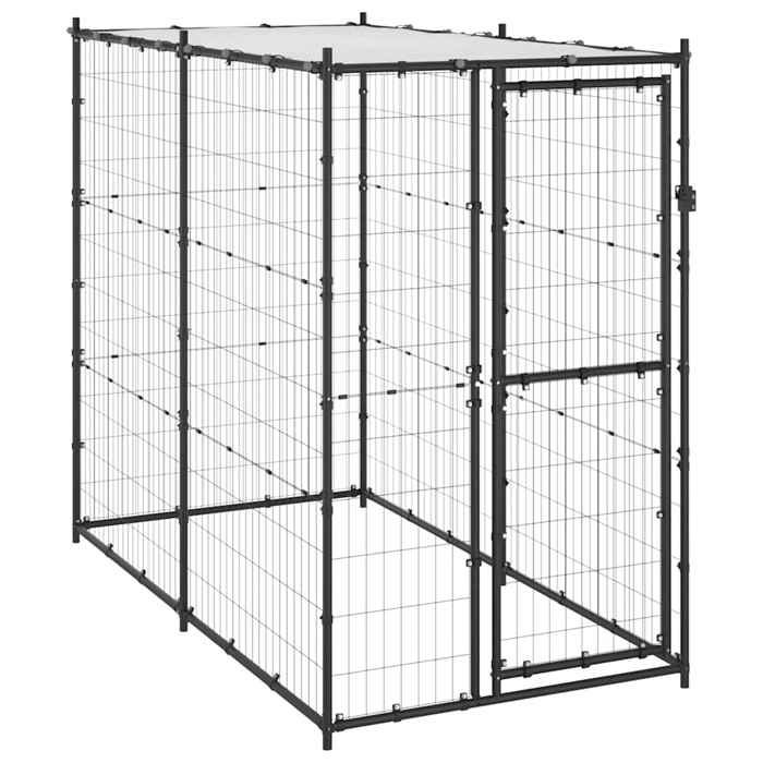 Solde 2026parc polyvalent/grande cage pour chien Noir - Chenil dextérieur pour chiens Acier avec toit 110x220x180cm 27.8 Kg 52033