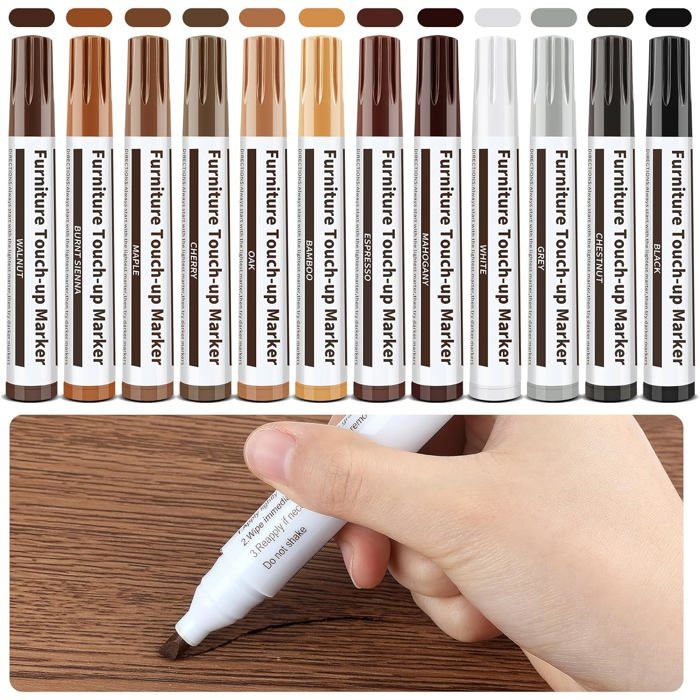Kit de 12 stylos de retouche pour meubles idéal pour réparer les sols les bureaux et les rayures.
