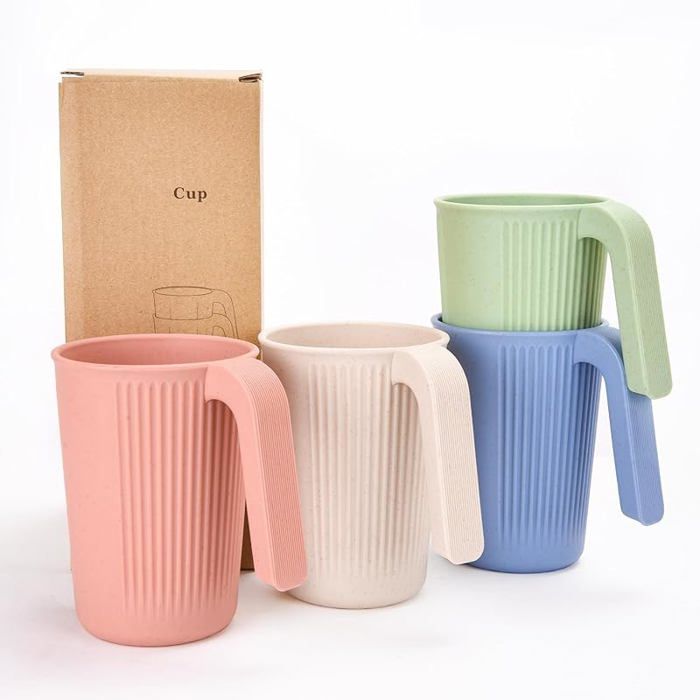Tasse Indestructible 350 ml - Ensemble de 4 en Plastique Sans Bisphénol A avec Poignée Colorée pour Eau Café Thé - SERVICE A CAFE