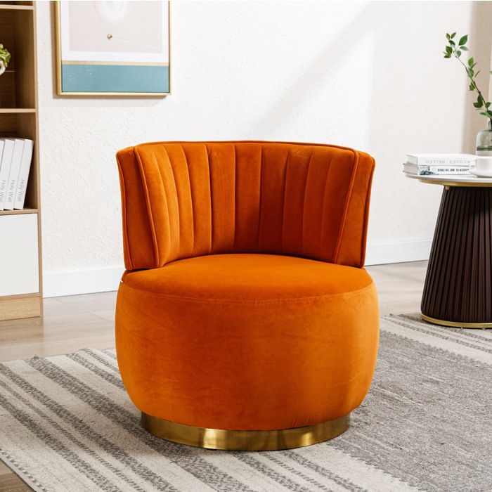 Fauteuil VIVRYN pivotant 360° en velours orange dossier ergonomique assise rembourrée 62.5 x 62 x 69.5 cm