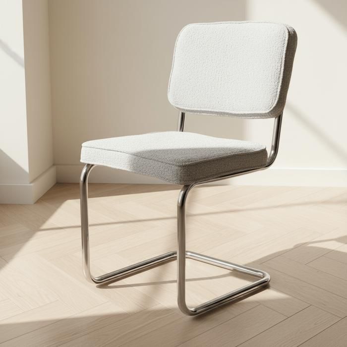 Chaise de salle à manger moderne verte en tissu bouclé Sway - cadre en chrome - sans accoudoirs