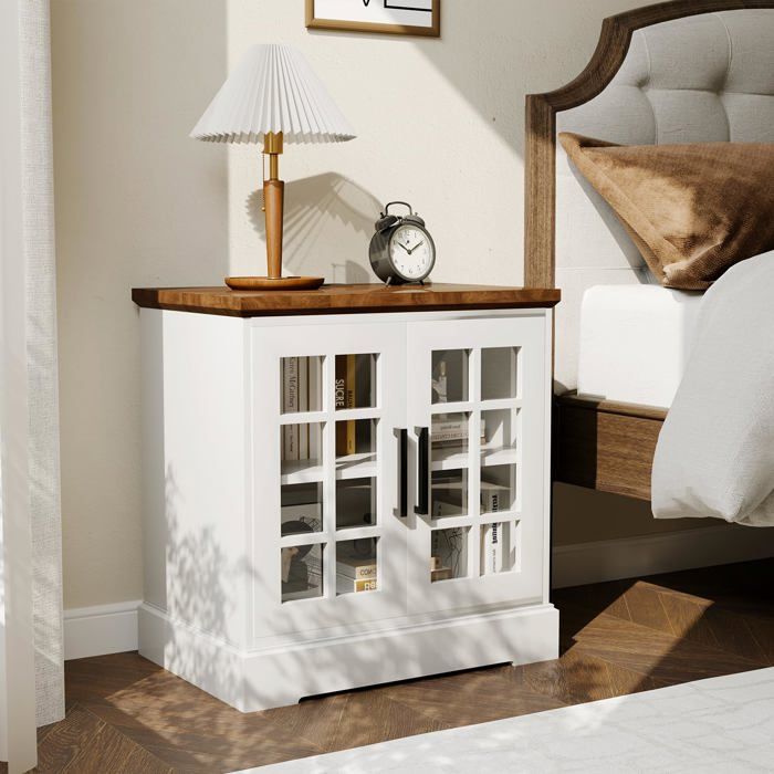 Table d’appoint 61cm campagne blanche carrée station charge étagère réglable salon chambre