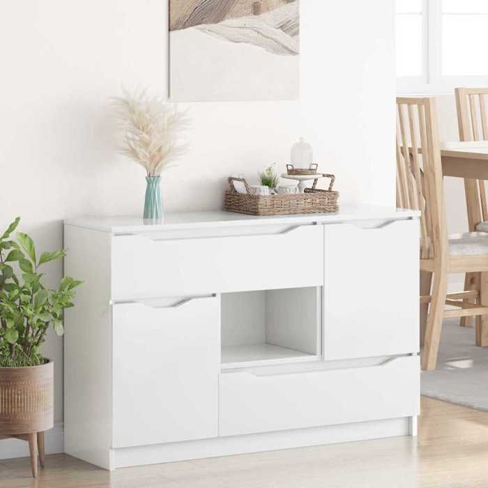 Meuble Rangement - HAOSHOP - Buffet Blanc brillant 100 x 30 x 656 Bois dingénierie&01_41960