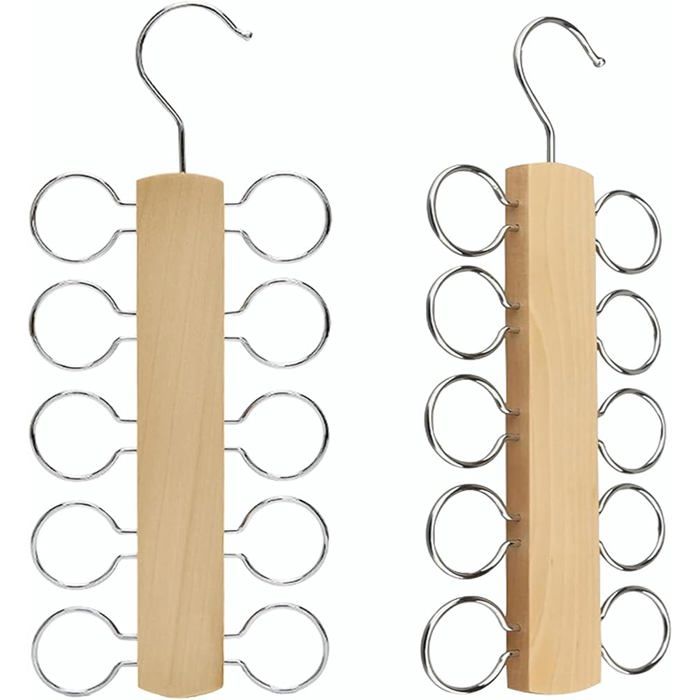 Porte-écharpes et cravates en bois lot de 2 10 anneaux rangement pour foulards et ceintures