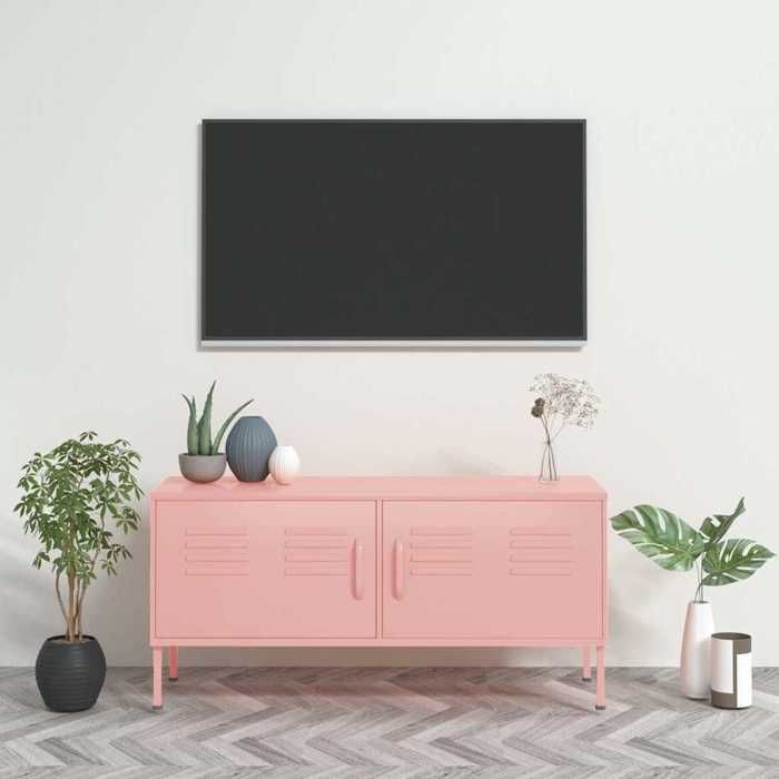 Stable&robuste Meuble TV Rose 105x35x50 cm Acier avec manuel de montage &01_18352