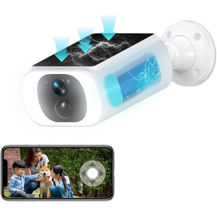 ANRAN Caméra de surveillance à batterie avec panneau solaire encastré