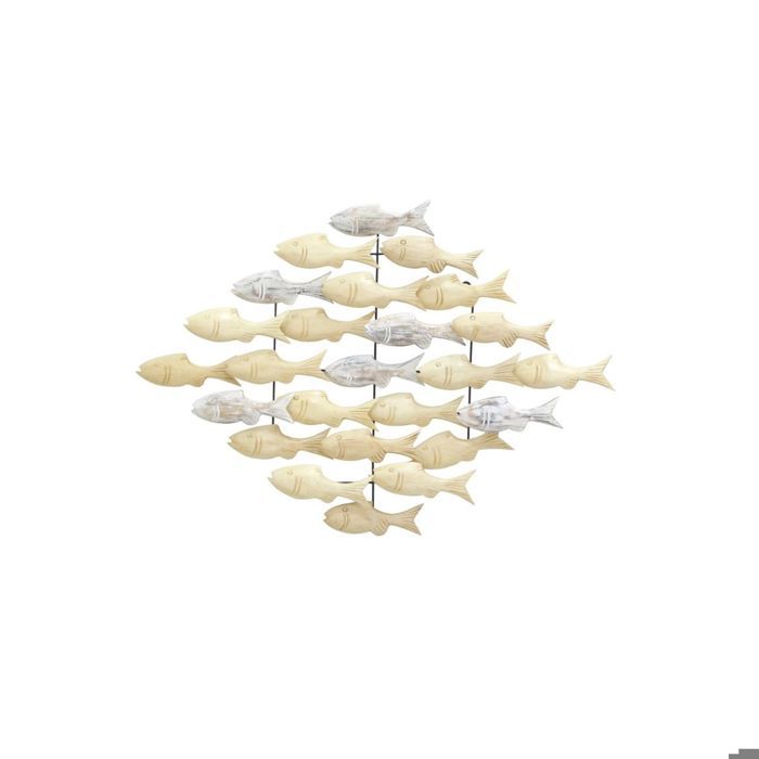 Décoration Murale École De Poissons Bleus – Métal Et Bois – 71 Cm – Intérieur/Extérieur