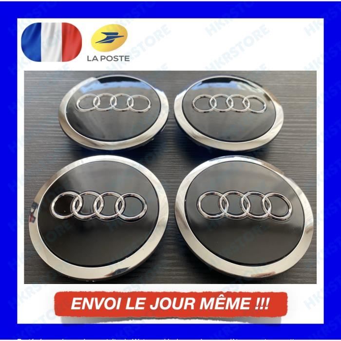 4x Cache Moyeu Audi Noir 69mm Logo Centre Roue jante Embleme