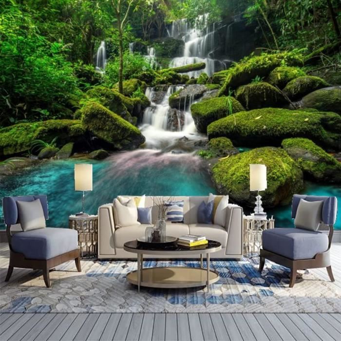 Tapisserie Cascade Forêt Verte 150x110cm - Décoration Murale Tissu Microfibre - Chambre, Salon
