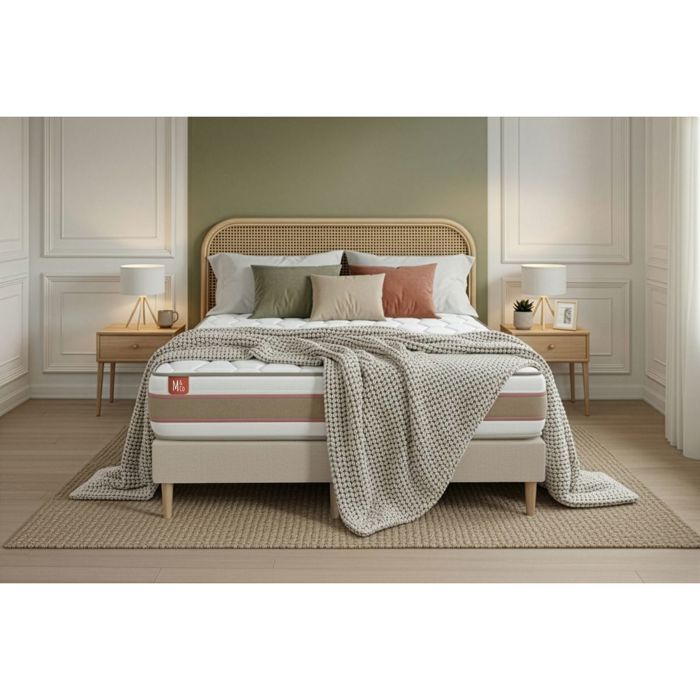 Pack matelas LE DÉLICAT 180x200 Ressorts ensachés et Mémoire de forme + double sommiers Beige Pack matelas LE DÉLICAT 180x200 Ressorts ensachés et Mémoire de forme + double sommiers Beige