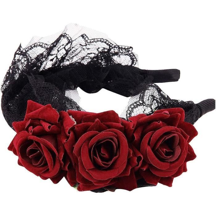 Serre Tete Petites Roses Rouges Femme Serre-Tête De Fleurs Halloween Couronne De Rose Rouge Gothique ...