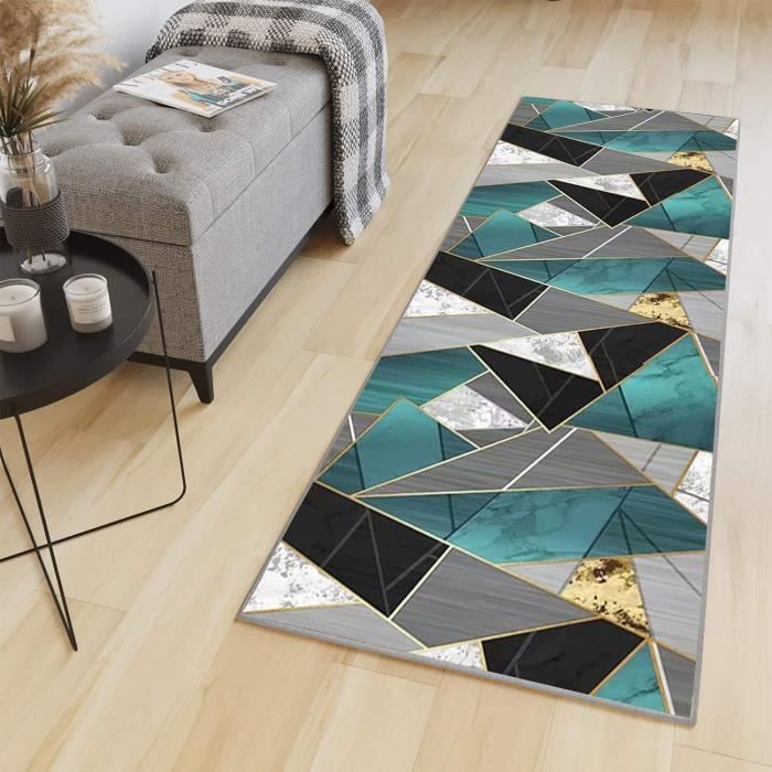 Tapis De Couloir Antidérapant Lavable 50x200cm Beige Abstrait 3D - Tapis Passage Moderne