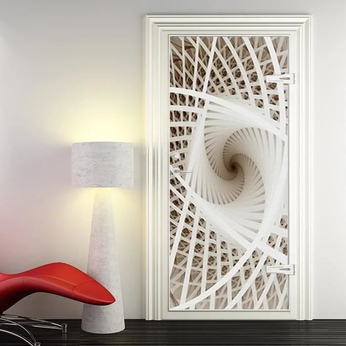 YIER LIFE™ Autocollant de porte chambre 3D Papier peint Affiches Peinture murale Décalcomanies Cheval chevalier blanc animal Autocollant de porte de Style européen Mural papier-peint d'art, 95X215CM