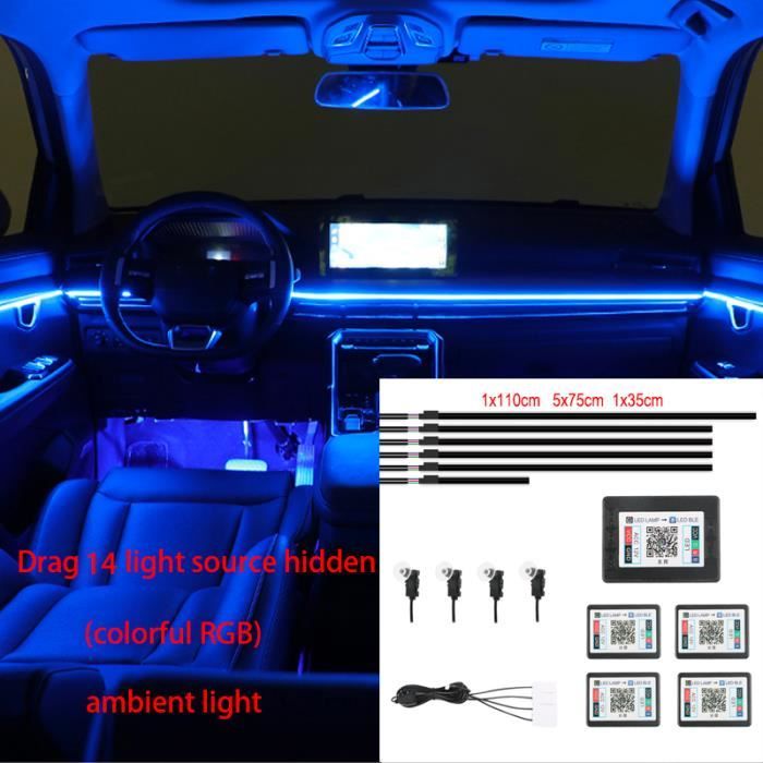 14in1 normal - Bande de lumières ambiantes universelles pour intérieur de voiture, néon acrylique, LED, fibre