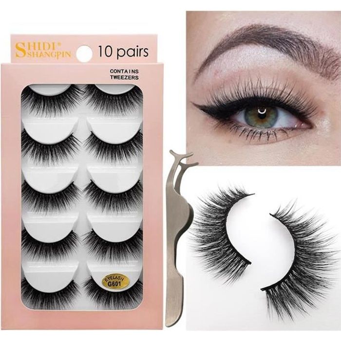 G601 10 paires de faux cils naturels/épais longs cils de vison